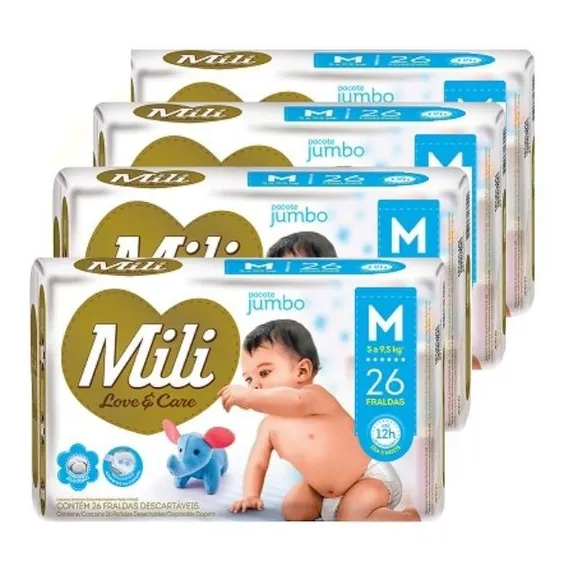 Fralda Mili Descartável Love Care- Tam: M- 104 Fraldas Foto 1