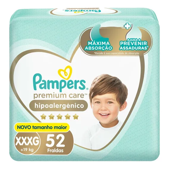 Fralda Pampers Premium Care XXXG 52 unidades Foto 1