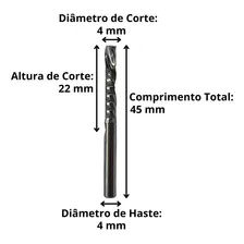 Fresa Topo 1 Faca Downcut 4mm X 22mm Materiais Plásticos Foto mini 2