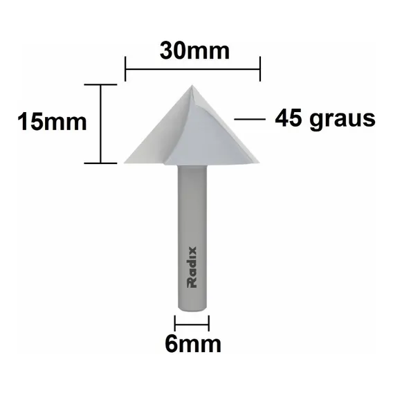 Fresa V Bit 90 Graus 30mm Hate 6mm Radix Foto 1