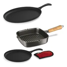 Frigideira Cook Grill + Chapa Oval + Tapioca Panela Mineira Cor Preto Foto mini 1