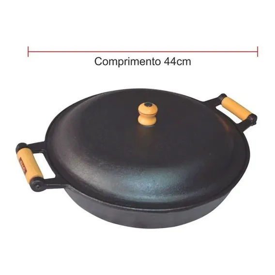 Frigideira Ferro Fundido Alça Madeira Tampa De Ferro 4 Litro Foto 1