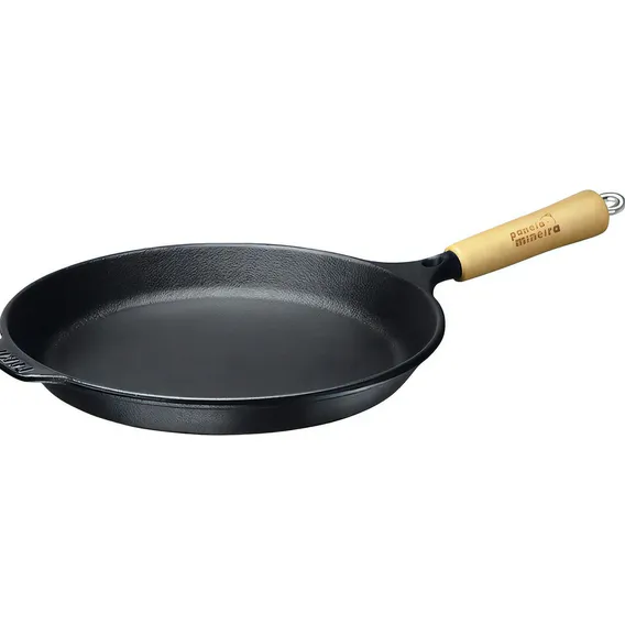 Frigideira Rasa 29 Cm Ferro Com Cabo Madeira Panela Mineira Foto 1
