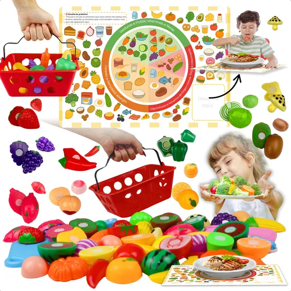 Frutas Legumes Brinquedo Com Velcr Cozinha Frutas + Cestinha Foto 1