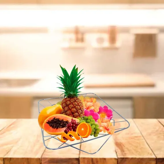 Fruteira Cesta Mesa Cozinha Arame Cromado Foto 1