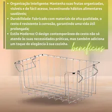 Fruteira Cesto Aço Cromado Empilhável Moderna Aramada Prata Foto mini  2