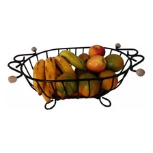 Fruteira De Mesa Cozinha Aramado Argola Ferro Madeira Sitio Cor Preto Foto mini 3