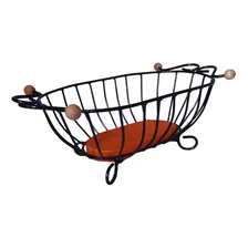 Fruteira De Mesa Cozinha Aramado Argola Ferro Madeira Sitio Cor Preto Foto mini 1