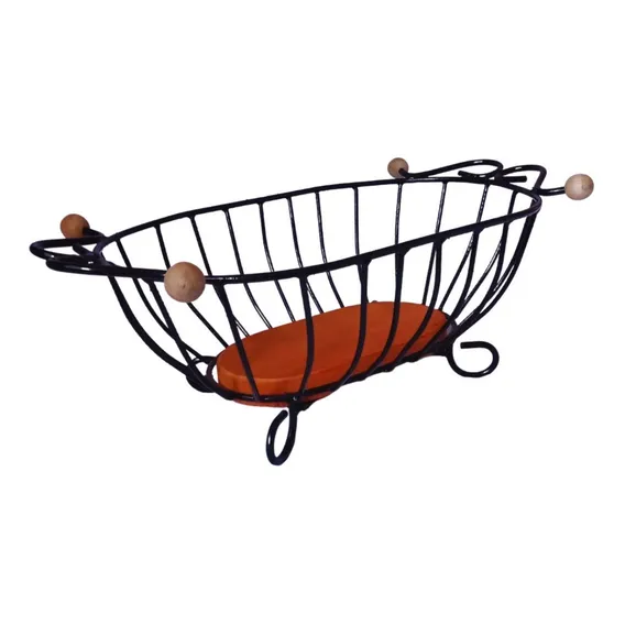 Fruteira De Mesa Cozinha Aramado Argola Ferro Madeira Sitio Cor Preto Foto 1