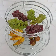 Fruteira Mesa Bancada Dupla Redonda Vidro Girat贸ria Cromado Giosul Foto mini 3