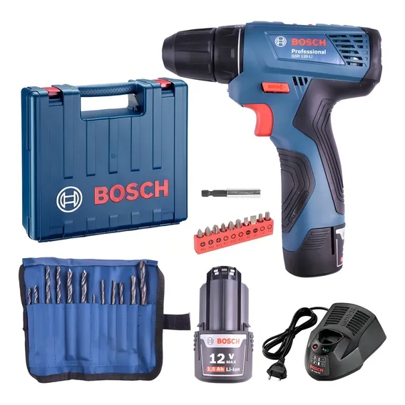 Furadeira Parafusadeira Bateria Bosch Maleta Kit Gsr 120-li Foto 1