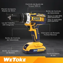 Furadeira Parafusadeira Profissional 36v Sem Fio 2 Baterias 1300mah 1400rpm 35 Nm, Kit Furadeira Parafusadeira Elétrica De Acessórios E Maleta Ferramenta Elétrica Para Perfuração E Fixação WeToke Foto mini 3