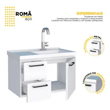 Gabinete Armà rio Para Banheiro Em Aço Romã Branco 60 cm Com Pia Em Mármore Sintético Suspenso Com 2 Gavetas E 1 Porta Pintura Eletrostática Foto mini 4