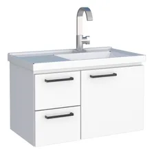 Gabinete Armà rio Para Banheiro Em Aço Romã Branco 60 cm Com Pia Em Mármore Sintético Suspenso Com 2 Gavetas E 1 Porta Pintura Eletrostática Foto mini 1