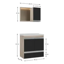 Gabinete Banheiro + Pia + Espelheira Fox 60cm Pia Branca M贸vel Madeirado preto Foto mini 3