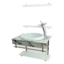 Gabinete De Vidro Para Banheiro 60cm Inox - Mármore Branco Foto mini 1