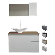 Gabinete Para Banheiros Com Cuba Armário Com Espelho Elite Pia Branco Móvel Marrom Quantidade De Furos Para Torneira Um Furo Foto  mini 1