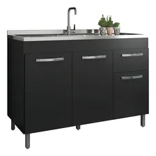 Gabinete Pia 120cm Armário Cozinha Multiuso Balcão Preto Foto mini 1