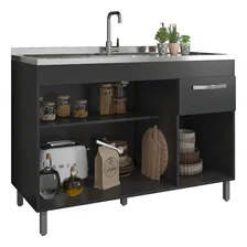 Gabinete Pia 120cm Armário Cozinha Multiuso Balcão Preto Foto mini 3