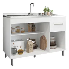 Gabinete Pia 120cm Balcão Multiuso Armário Cozinha Branco Foto mini 3