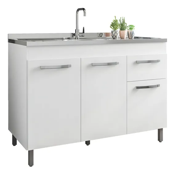 Gabinete Pia 120cm Balcão Multiuso Armário Cozinha Branco Foto 1