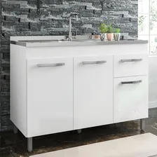 Gabinete Pia 120cm Balcão Multiuso Armário Cozinha Branco Foto mini 2