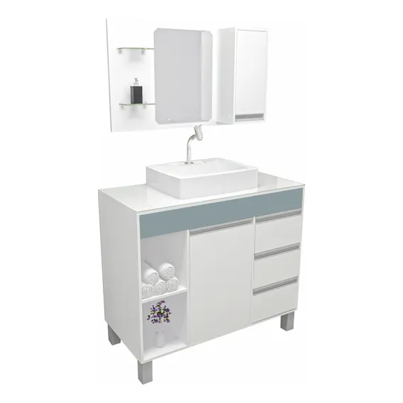 Gabinetto Fit Supreme banheiro gabinete 97 cinza com cuba e espelheira Foto 1