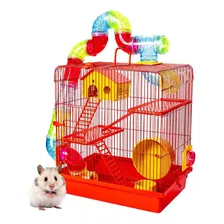 Gaiola Hamster 3 Andares Luxo Tubo Vermelho Casinha Rodinha Foto mini 1