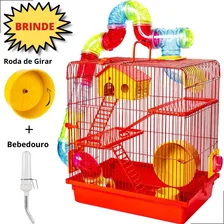 Gaiola Hamster 3 Andares Luxo Tubo Vermelho Casinha Rodinha Foto mini 4