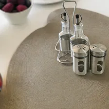 Galheteiro 4 Pçs C/suporte Aço Inox Vidro Azeite Vinagre Sal Foto mini 2