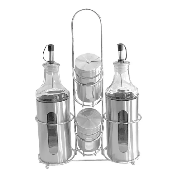 Galheteiro 5pçs Com Porta Temperos Azeite Vinagre E Suporte Foto 1