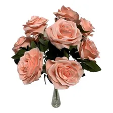 Galho Bouquet De Rosas Artificiais, Negras, 10 Rosas, Flor Cor Rosa Light Foto mini 3