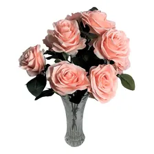 Galho Bouquet De Rosas Artificiais, Negras, 10 Rosas, Flor Cor Rosa Light Foto mini 1