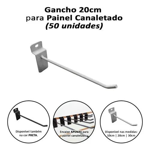Gancho Expositor 50 unidades 20cm branco Foto 1