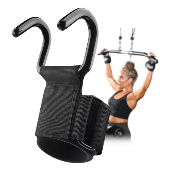 Gancho Luva Strap Grip Musculação Hook Academia 136kg 2 Pçs Cor Preto Foto 1