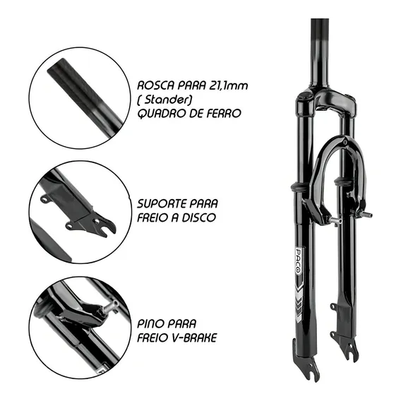 Garfo Amortecedor Bike Aro 26 V-brake Aço Suspensão 21,1mm Foto 1