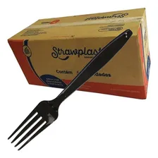 Garfo descartável para refeição reforçado plástico preto caixa 500 unidades Straw Master Foto  mini 1