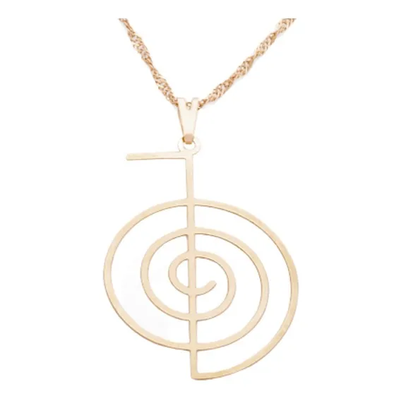 Gargantilha Cho-ku-rei 32mm Corrente Proteção Reiki Chave Cor Banhado a Ouro Foto 1
