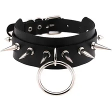 Gargantilha Choker Spikes Argola Grande Punk Metal Gótica Cor Preto Foto  mini 1