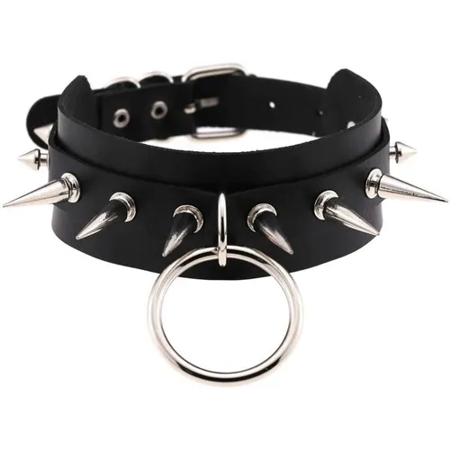 Gargantilha Choker Spikes Argola Grande Punk Metal Gótica Cor Preto Foto 1