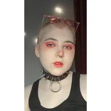 Gargantilha Choker Spikes Argola Grande Punk Metal Gótica Cor Preto Foto mini 4