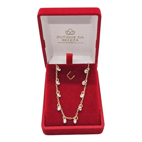 Gargantilha Folheada A Ouro Zircônias Cristal Tiffany 45cm Foto 1