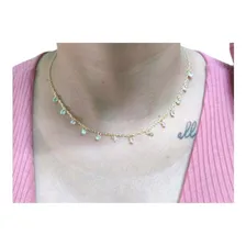 Gargantilha Folheada A Ouro Zircônias Cristal Tiffany 45cm Foto mini  3