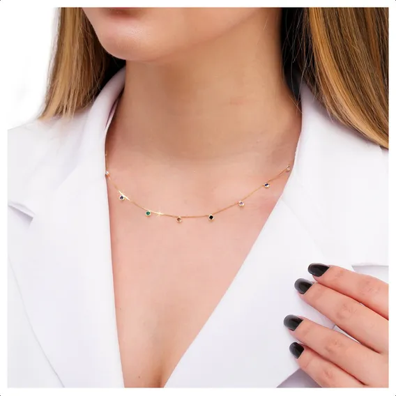 Gargantilha Ouro 18k 750 Pedras Zirc么nias Coloridas 3mm 45cm Cor Ouro Amarelo Foto 1