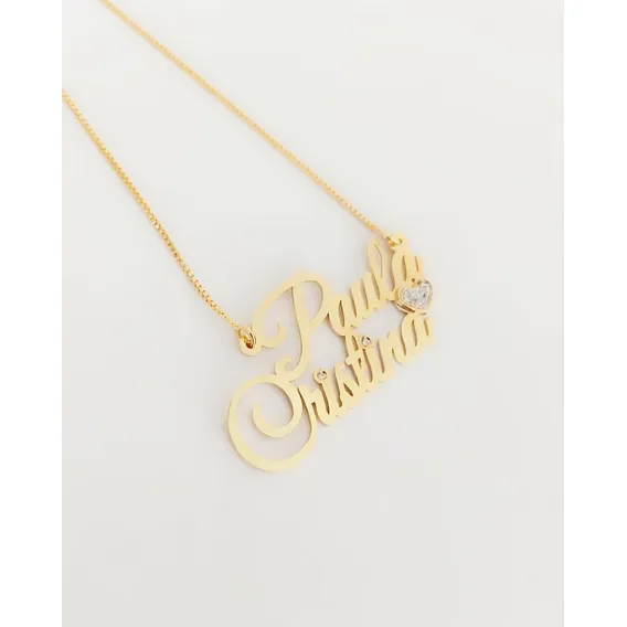 Gargantilha Personalizada Nome Composto Coração Banhada Ouro Cor Dourado Foto 1