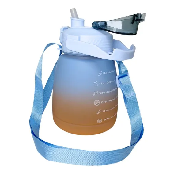 Garrafa Água 1.3l Motivacional Garrafa Com Alça Com Adesivos Cor Azul/laranja Foto 1