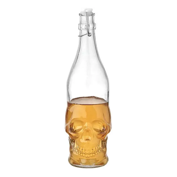 Garrafa Caveira Vidro 1 Litro Decorativa Luxo Transparente Foto 1