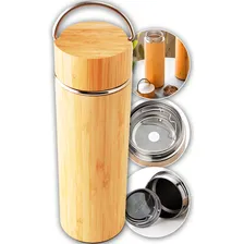 Garrafa Térmica 450ml Ecologica Bambu Aço Inox Infusor Cha Cor Garrafa Térmica Bambu Foto  mini 1
