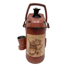 Garrafa Termica Inox 4 L Revestida Em Couro Personalizada Cor Marrom Foto mini  3