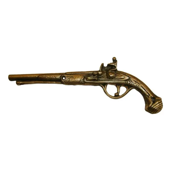 Garrucha Decorativa Em Bronze Quadro Parede Arma Escultura Cor Dourado-escuro Foto 1